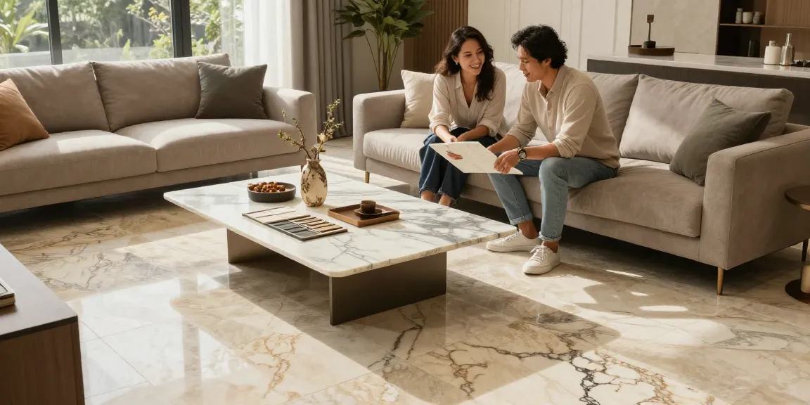 NAGA2000 premium natural stone flooring consultation in an elegant home.
