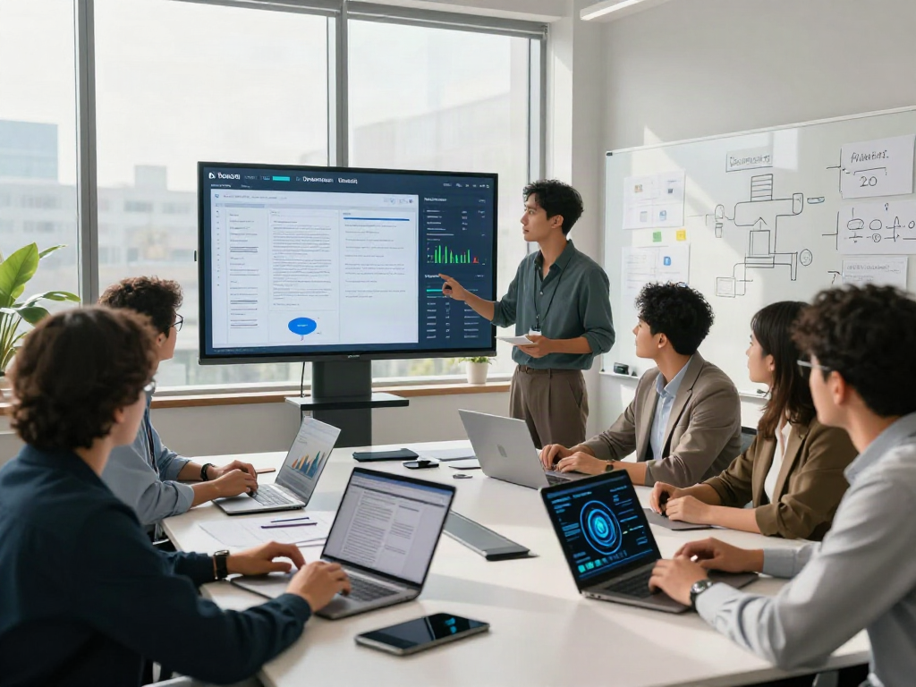 Team collaborating on document fraud detection software strategy in modern office