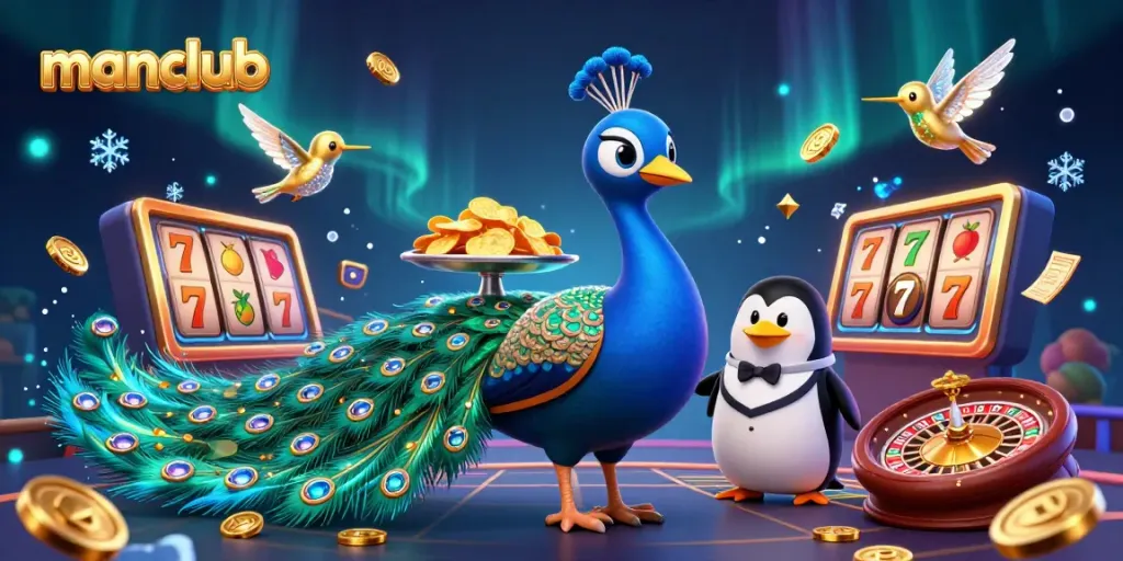 Experience winning at manclub with a vibrant 3D casino themed illustration featuring exotic characters.