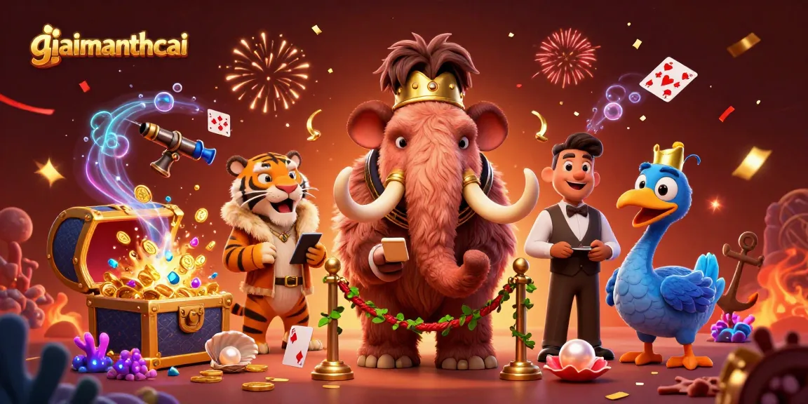 Experience giaimanhacai fun with a vibrant casino scene featuring animated characters and exciting treasure elements.