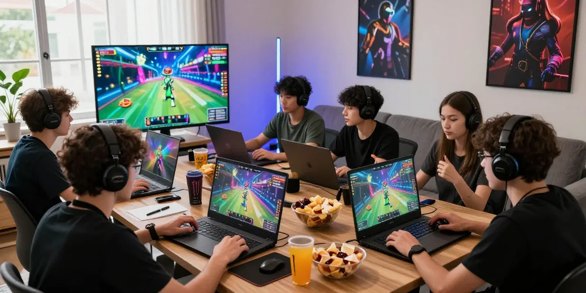Exciting mantra88 login gaming scene with players competing in a vibrant online match using mobile devices and laptops.