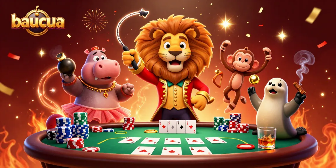 Engage in the lively baucua gaming experience with vibrant characters and dynamic casino elements.