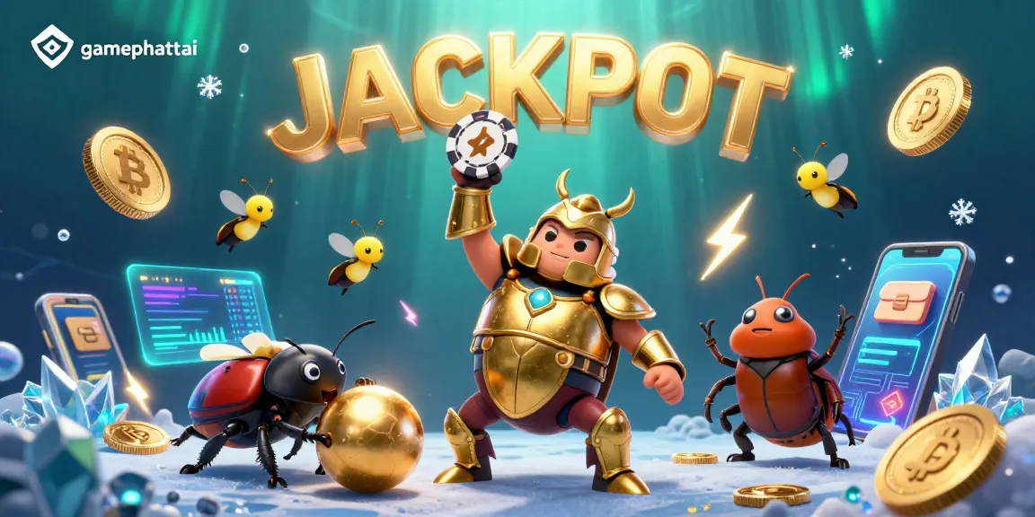 Spin the reels with gamephattai as the mighty beetle claims victory under a vibrant jackpot sky!