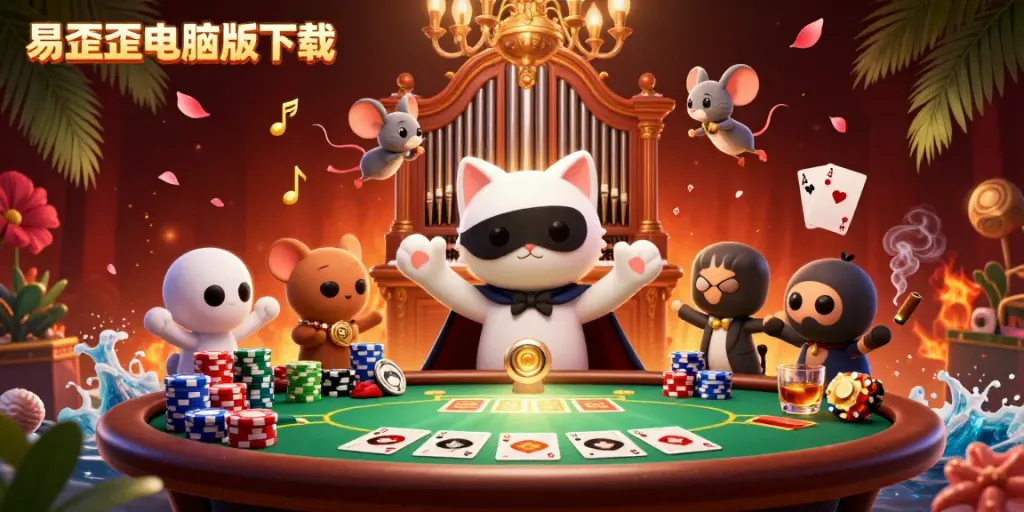 Experience the excitement of gambling with 易歪歪电脑版下载, featuring a dynamic casino scene filled with poker elements.