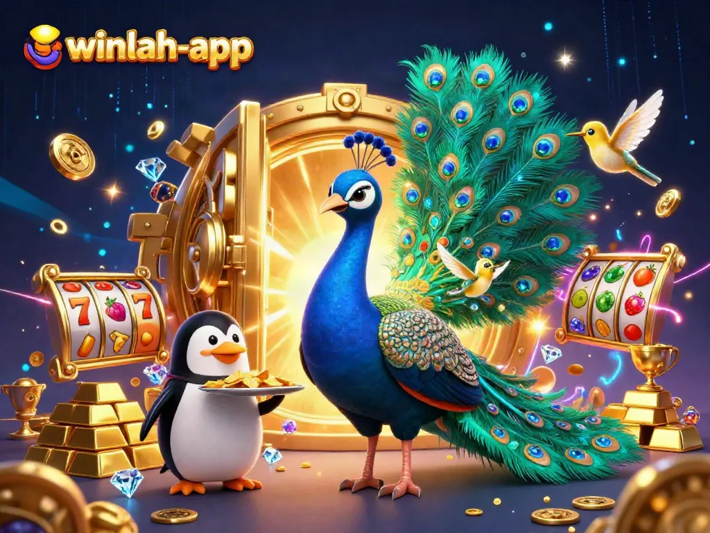 Experience excitement with the winlah-app featuring 3D characters in a vibrant casino scene.
