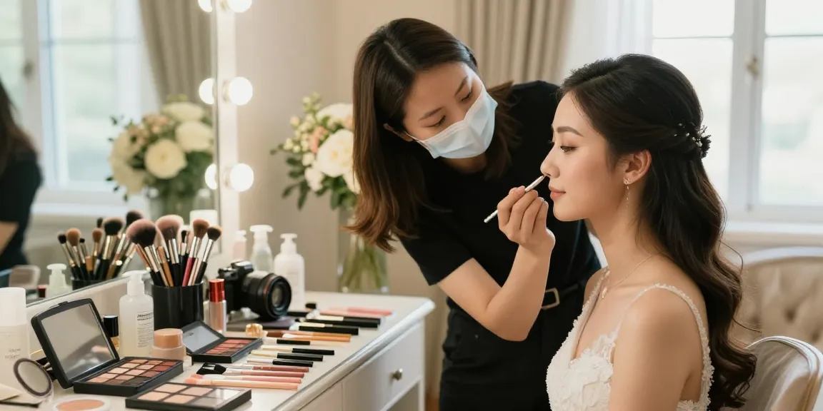 Trucco sposa realizzato da un'artista del trucco in un ambiente elegante.