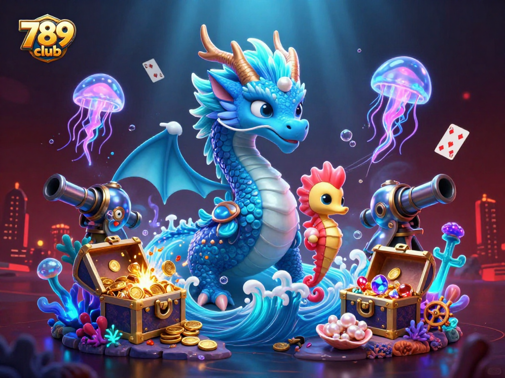 Engage in thrilling games at 789 club with a vibrant underwater casino scene filled with characters and treasures!