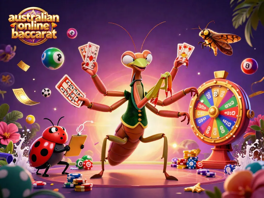 Experience thrilling australian online baccarat action with a vibrant 3D casino scene filled with dynamic gaming elements.