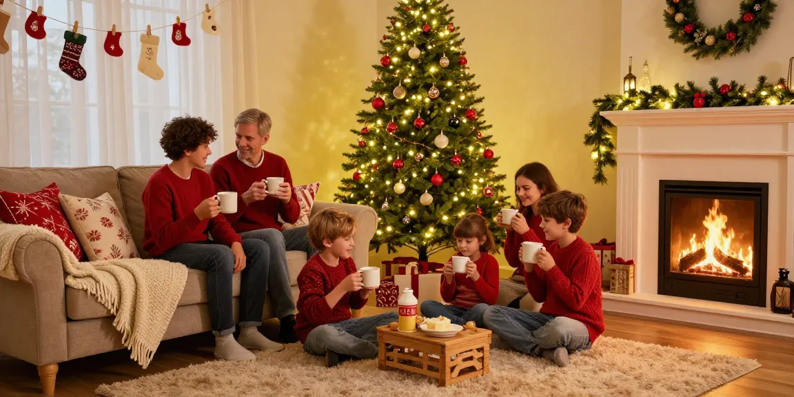 Slim Christmas tree decorated with lights and ornaments in a cozy living room during the holidays.