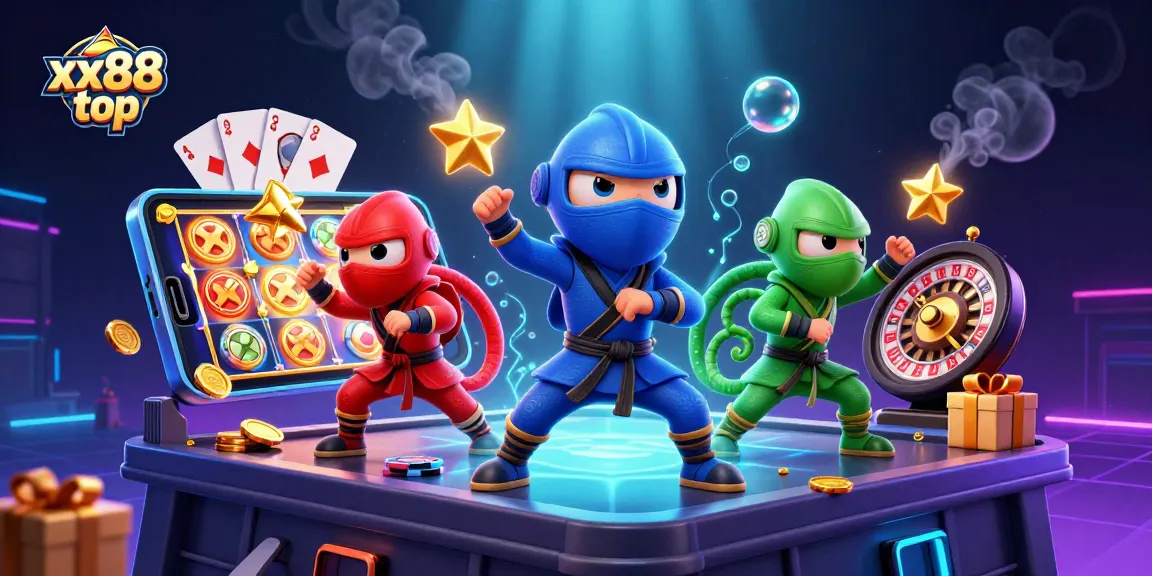 Experience the excitement of games at xx88 top with ninja chameleons, glowing coins, and dynamic casino elements.
