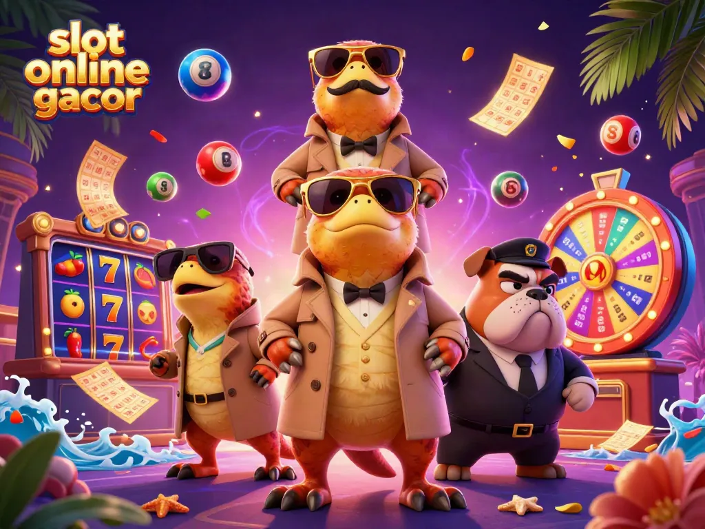 Experience lively action with slot online gacor featuring playful raptors in a casino scene.