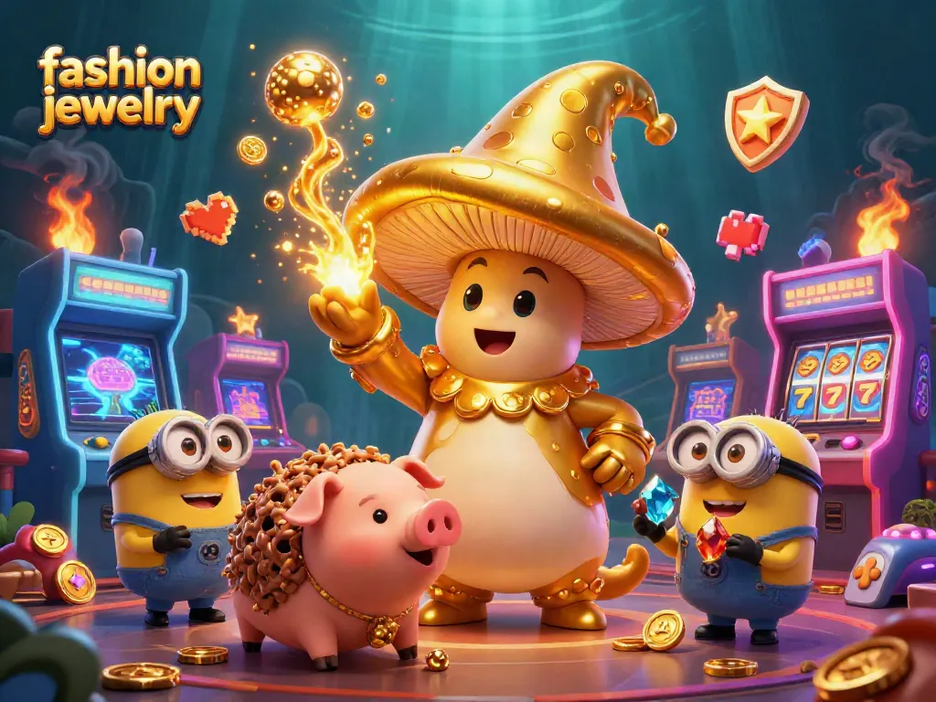 Transforming fashion jewelry into gold treasures in a vibrant casino scene with dynamic slot elements.