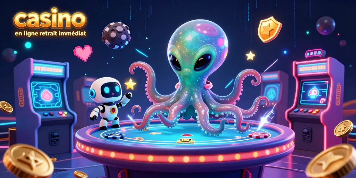 Découvrez un alien octopus joyeux jouant à des jeux dans un casino en ligne retrait immédiat.