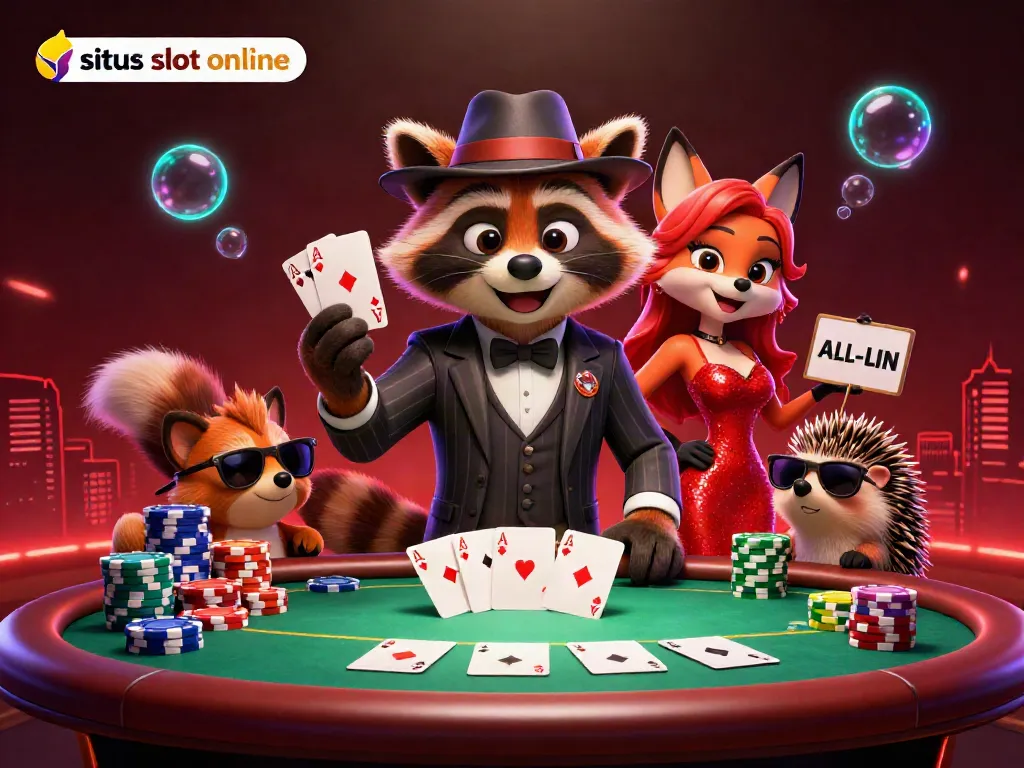 Rasakan keseruan bermain situs slot online dengan raccoon cerdas, fox anggun, dan landak penjaga di meja poker yang glamor.