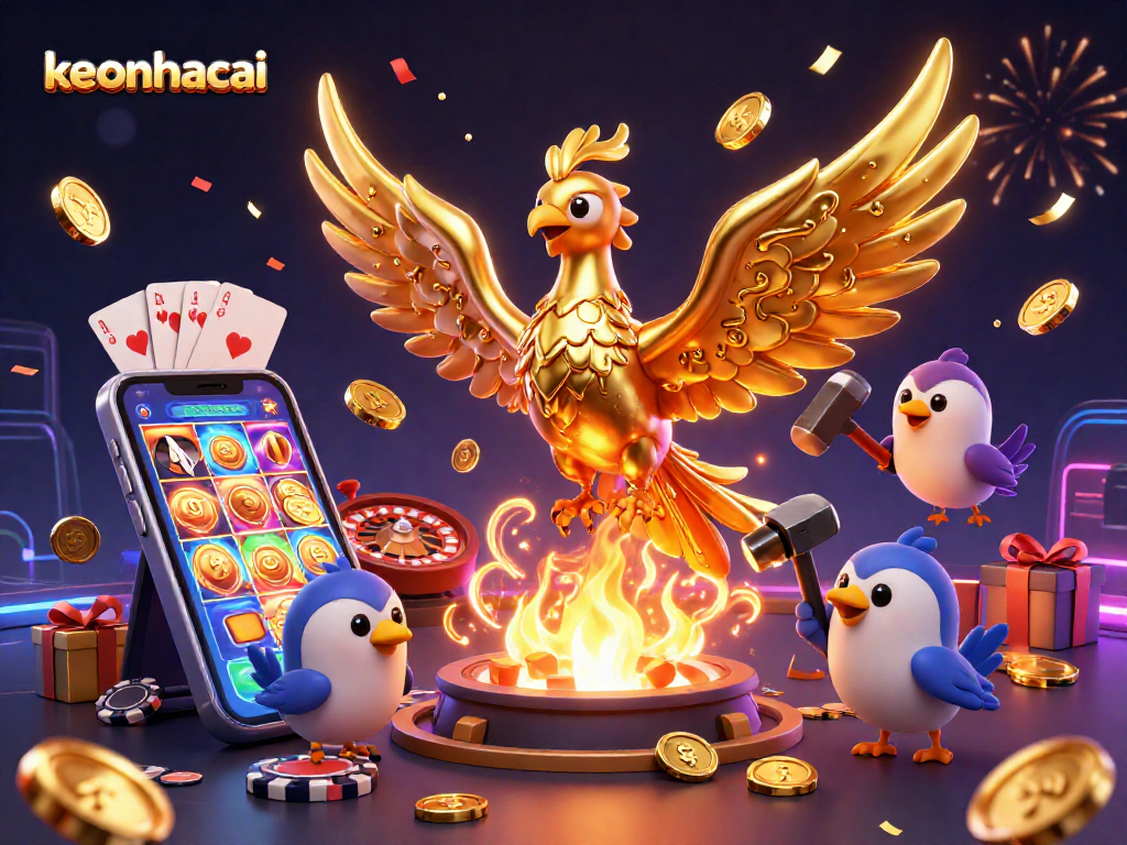 Play 3D casino games with keonhacai and win big with golden coins and vibrant celebrations!