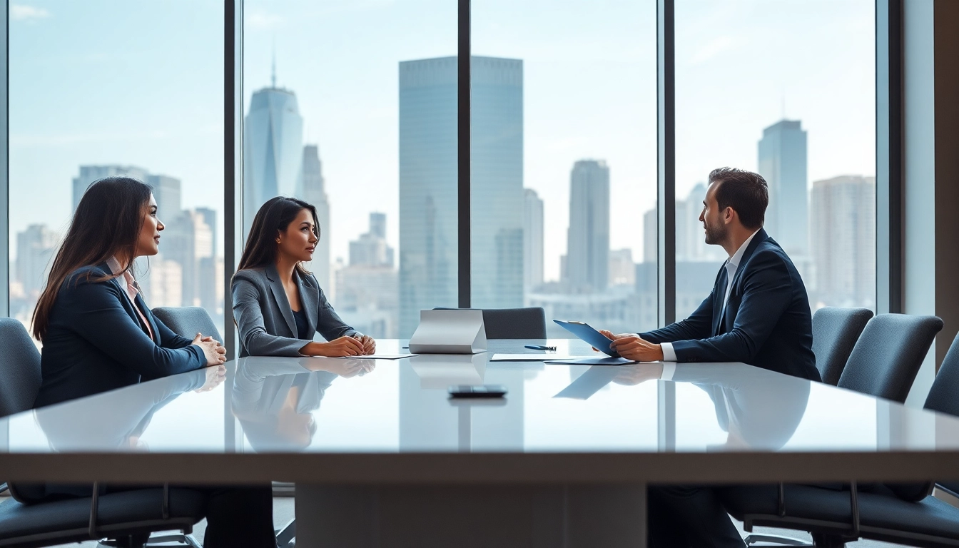 Engaging conversation about Escrow Services with a professional agent in a modern office setting.