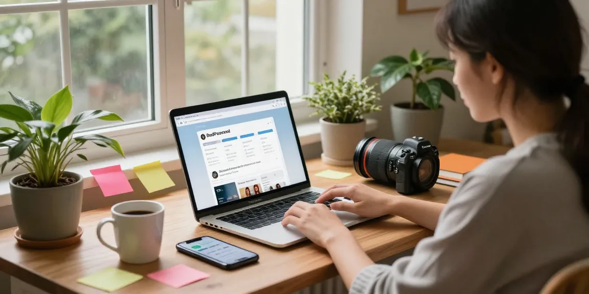 Engaged user browsing BedPersonal for local classifieds from a cozy home workspace.