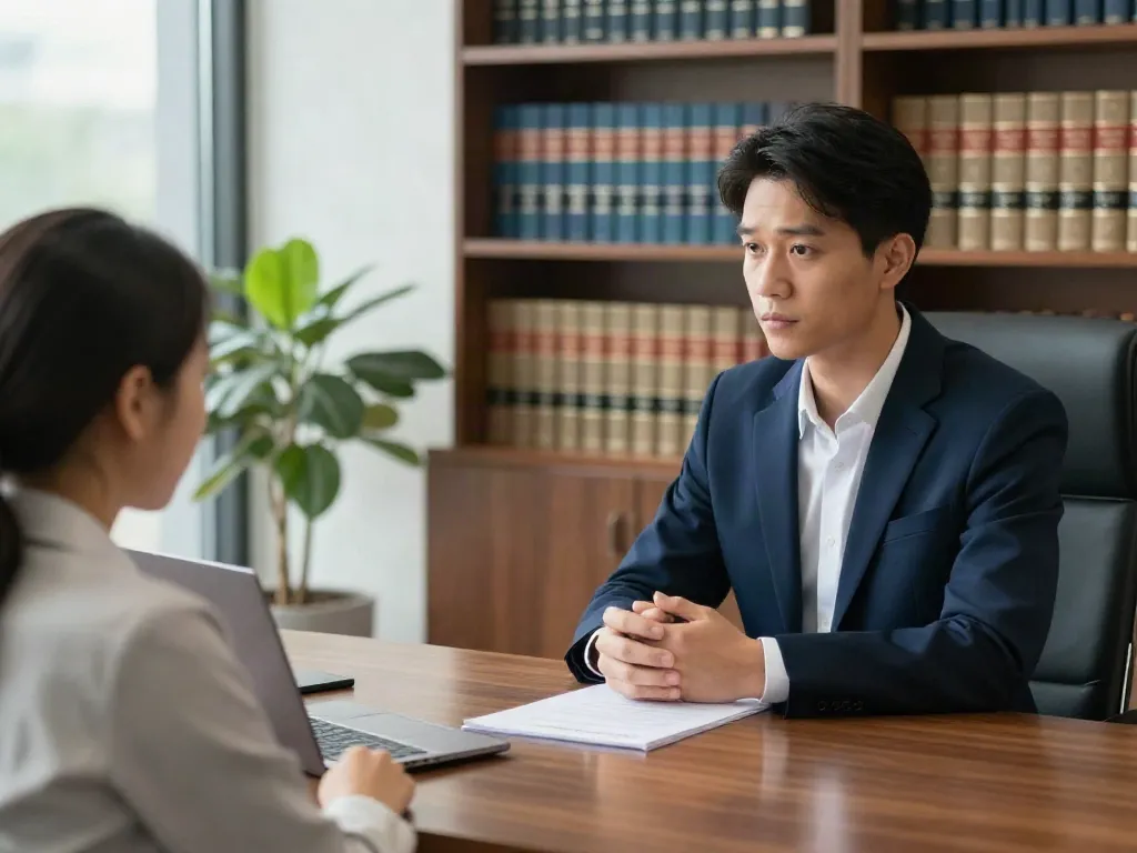 DUI lawyers Forsyth County providing attentive legal consultation in a modern office.