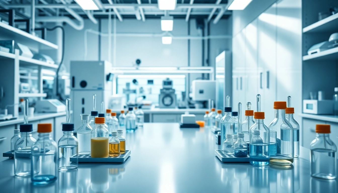 Scientist analyzing cargi peptides in a high-tech laboratory setup.